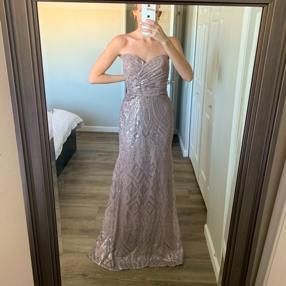 Strapless geometric sequin dress